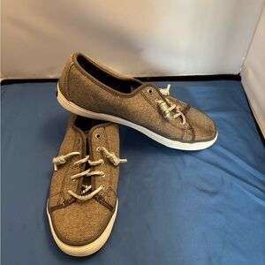 Sperry seacoast sneaker grey taupe canvas with sparkle finish rubber sole